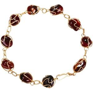VTG Agate Quartz Gemstone Bracelet 1960s 1970s Artisan Gold Tone Wire Wrapped